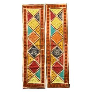Vintage Rajasthani Sari Embroidered Patchwork Mirrored Tile Wall Hanging Panels